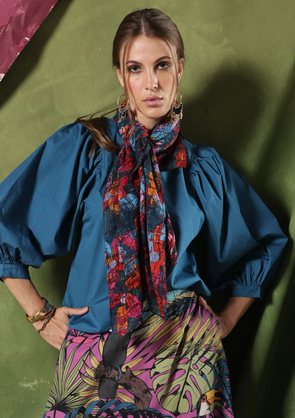 Colourful Daisy Print Scarf (SE-2921_Blue)